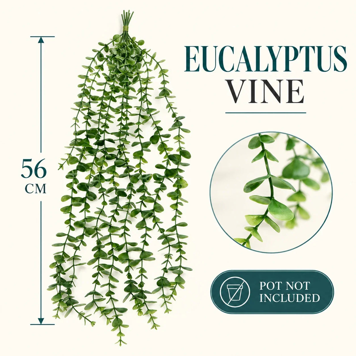 AOAAK Faux Hanging Plant Vines — 3 Styles — Eucalyptus Vine, 56 cm, pot not included